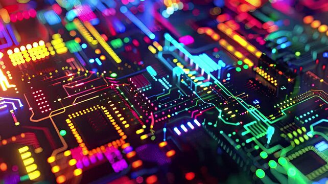 Cybernetic processor in vivid colors, 4K animated video looping