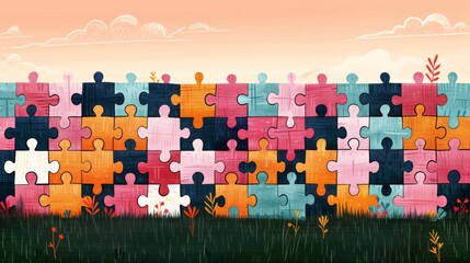 Illustration of a colorful puzzle fence with missing pieces against a sunset sky, symbolizing employee shortage.