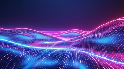 Abstract Neon Light Waves with Glowing Orange and Blue Dots in a Futuristic Digital Design

