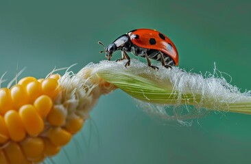 a ladybug sitting on top of a stalk of corn - Powered by Adobe