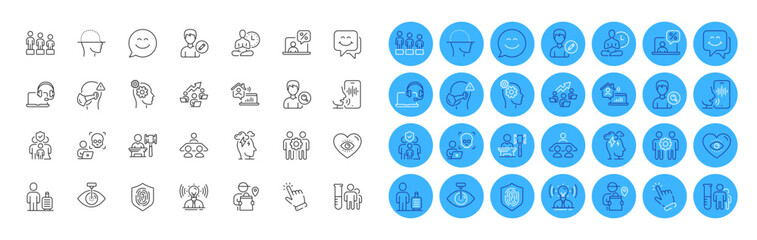 Face scanning, Medical mask and Cursor line icons pack. Voicemail, Work home, Thoughts web icon. Brand, Search people, Online tax pictogram. Teamwork chart, Consult, Medical analyzes. Vector