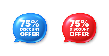 75 percent discount tag. Chat speech bubble 3d icons. Sale offer price sign. Special offer symbol. Discount chat offer. Speech bubble banners set. Text box balloon. Vector