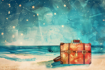 Suitcase The universal symbol of travel, handdrawn illustration, dreamy background 