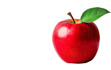 Photorealistic polished red apple with green leaf isolated on transparent background. Organic fruit design element PNG cutout collection. Garden Lifestyle. Fresh food, cooking, diet concept. Side view