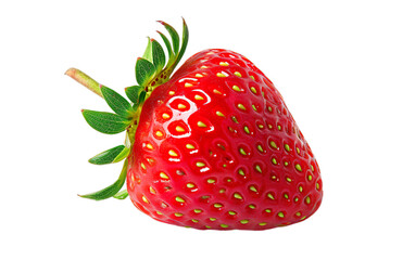 Photorealistic whole red strawberry isolated on a transparent background. Organic fruit design element PNG cutout collection. Garden Lifestyle. Fresh food, cooking, diet concept. Side view