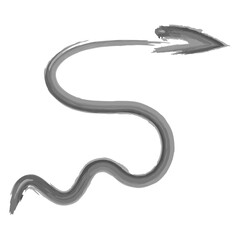 Curly arrow. Sketch. The arrow sign wriggles like a snake. Hand drawn watercolor signpost. Vector illustration. S-shaped wavy pointer pointing to the right. Outline on isolated white background. 