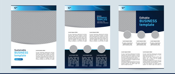 blue business education brochure flyer booklet template text information layout. ad poster document  design for seminar conference event, learning course college school training