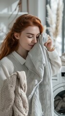 A woman is drying her hands with a towel