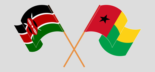 Crossed and waving flags of Kenya and Guinea-Bissau