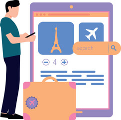 The boy is looking for places to travel.