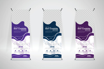 Hand drawn cleaning service awesome x banner stands design template