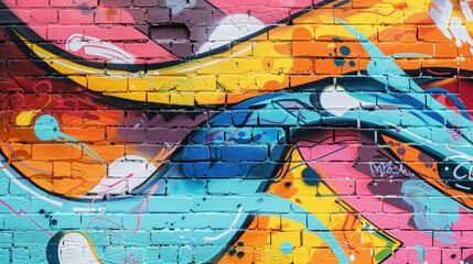 Spray paint meets brick wall in this street art scene, where vivid colors and bold designs convey a message of creativity and freedom. The artwork breathes new life into the urban environment.