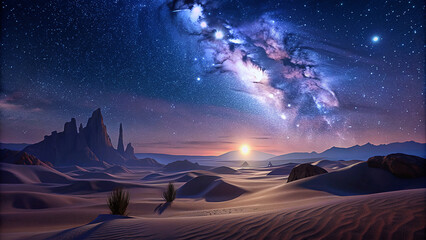 Illustration of starry night sky over the desert land full of harmony atmosphere © merry