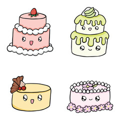 cute kawaii birthday cake illustration