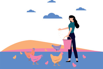 The girl is feeding the chickens.