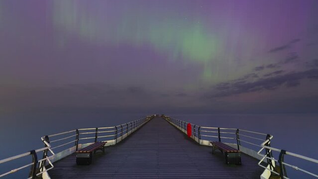 A timelapse of the aurora storm 10th May 2024 on Saltburn pier in Saltburn-by-the-sea, England.