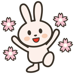 嬉しそうなうさぎさんと桜の花びらのイラスト