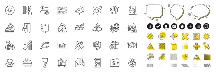 Set of Food, Security statistics and Table lamp line icons for web app. Design elements, Social media icons. Money diagram, Home moving, Money transfer icons. Vector