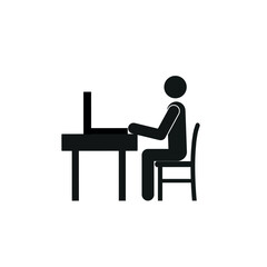a person working on a laptop, remote work, online conference, training, a pictogram of a human figure isolated on a white background