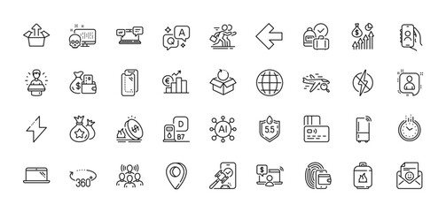 Loyalty points, Refrigerator and Euro rate line icons pack. AI, Question and Answer, Map pin icons. Cyber attack, Laptop, User call web icon. Vector