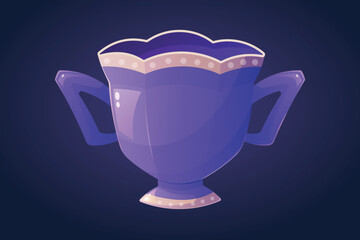 Vector isolated cartoon ceramic drink purple tea cup.