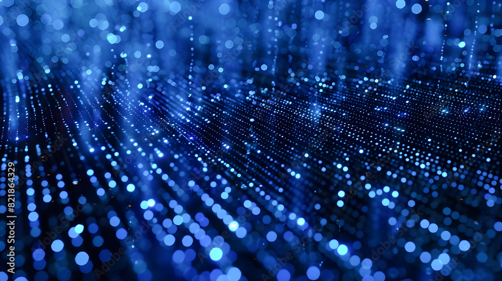 Poster blue binary data on computer screen background, glimpse into digital world