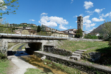 Panoramic view of Borgo a Mozzano village . Lucca, Tuscany Italy