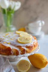 Yellow lemon cake with icing 