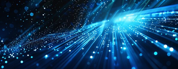 Naklejka premium Abstract background with blue glowing lights and stripes on a black background