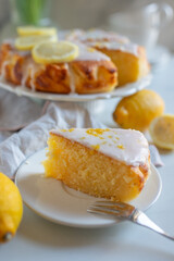 Yellow lemon cake with icing 
