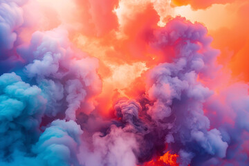 Surreal Colored Smoke Clouds Ascending in a Vibrant Sky 