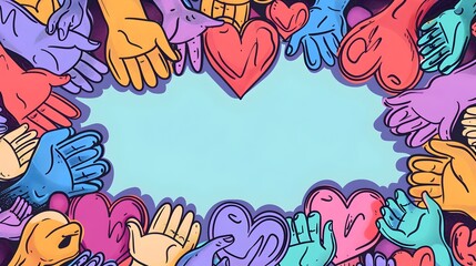 Vibrant Friendship Day Border Design with Interconnected Hearts and Clasped Hands