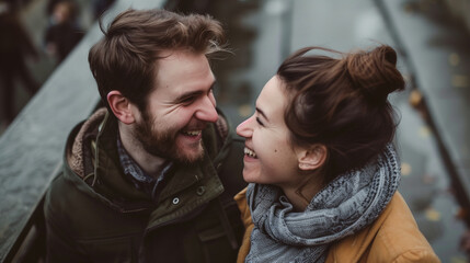 Fototapeta premium Couple smiling on platform
