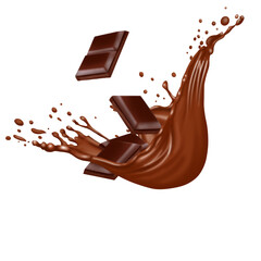 chocolate bar splash isolated on transparent background 