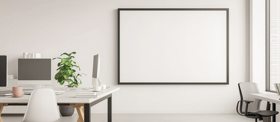 white mock up frame in the modern office room