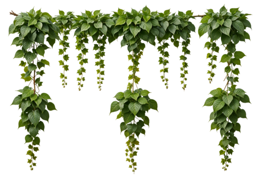 Green vine with green leaves on a transparent background.