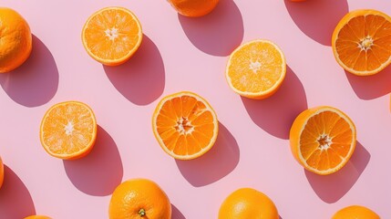 Fresh Orange Slices Pattern on Colorful Pastel Background - Vibrant and Juicy Citrus Fruits for Creative Photography