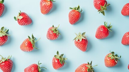 Fresh Red Strawberries in Pattern on Pastel Background: Sweet, Ripe, and Organic Berry Arrangement