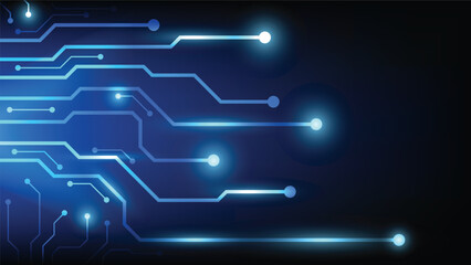 futuristic circuit board with light glowing on blue background