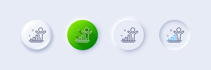 Winner line icon. Neumorphic, Green gradient, 3d pin buttons. Best results sign. First place symbol. Line icons. Neumorphic buttons with outline signs. Vector