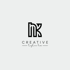 Abstract Minimal Letter NK KN Initial Based Stylish Monogram Logo Design Vector.