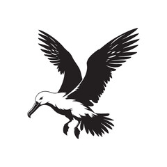 Albatross Silhouette: Black Vector Art Capturing the Majestic Grace and Elegance of These Iconic Seabirds - Minimalist Albatross Vector - Albatross Illustration - Seabird Silhouette.