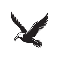 Albatross Silhouette: Black Vector Art Capturing the Majestic Grace and Elegance of These Iconic Seabirds - Minimalist Albatross Vector - Albatross Illustration - Seabird Silhouette.