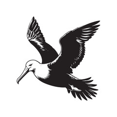 Albatross Silhouette: Black Vector Art Capturing the Majestic Grace and Elegance of These Iconic Seabirds - Minimalist Albatross Vector - Albatross Illustration - Seabird Silhouette.