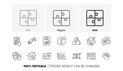 Recovery hdd, Info and Cholecalciferol line icons. Pack of Technical info, Medical syringe, 5g notebook icon. Empower, Lightning bolt, Inspect pictogram. Vr, Report document, Dot plot. Vector