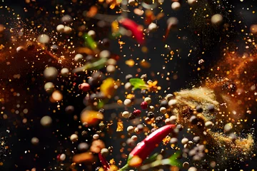 freeze motion of spice explosion black background AI © john