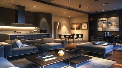 A contemporary living room with an open layout