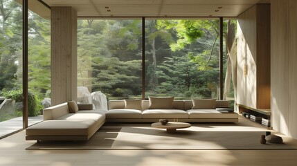 A contemporary living room with a minimalist design