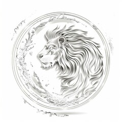 Obraz premium Majestic White Lion Zodiac Illustration in a Swirling Water Splash Design