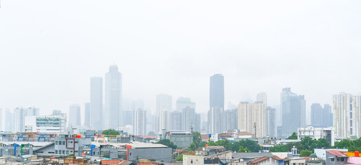 view of the buildings in the city of Jakarta from the Manggarai train station, cloudy cityscape, Jakarta city cityscape